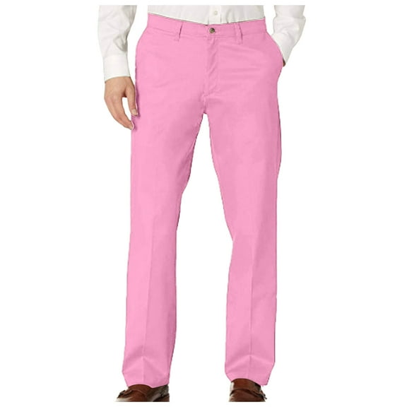 Zshosam Men's Slim-Fit -Resistant Flat-Front Chino Pant(Pink,XXL)