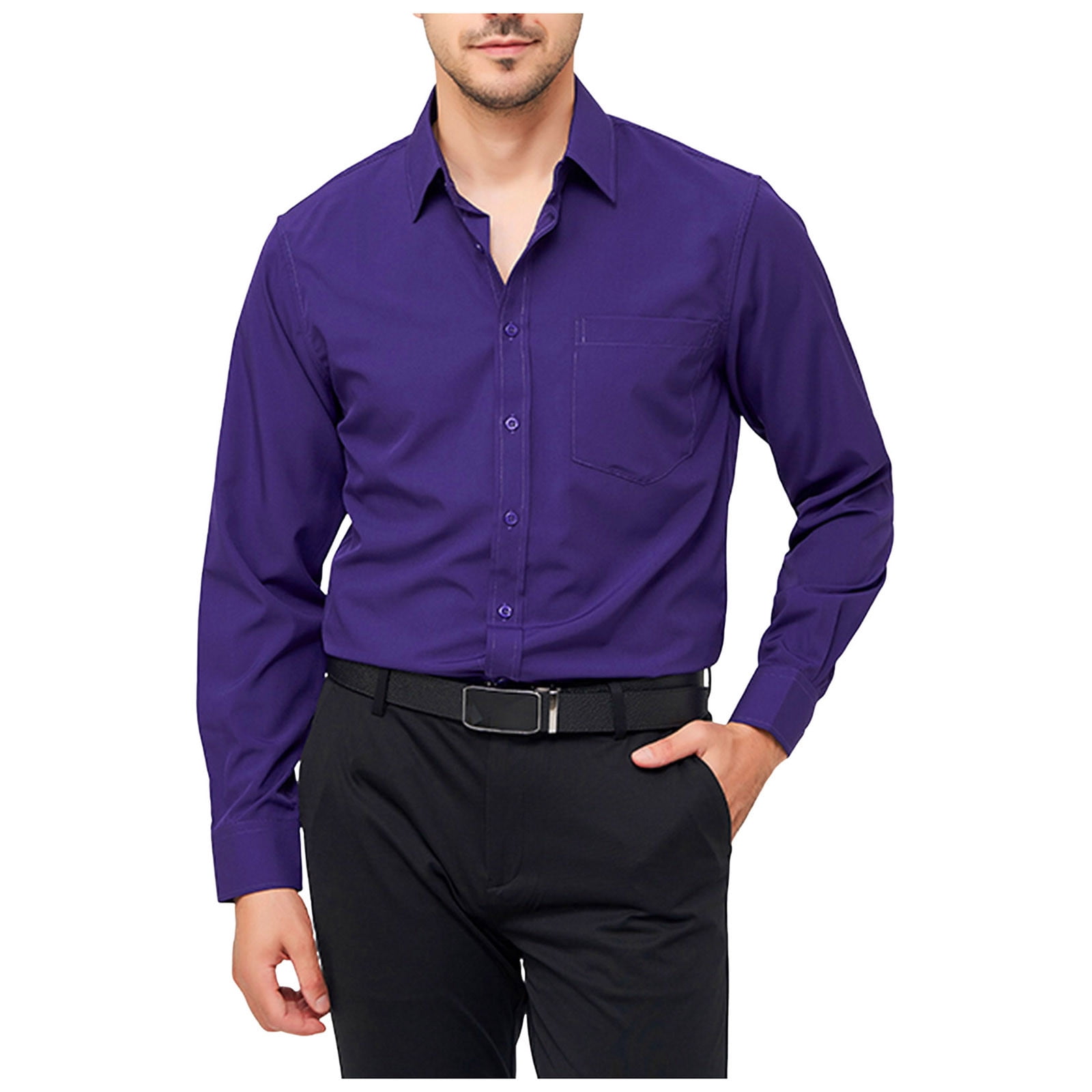 mens dark purple dress shirt mauve for men Airthreads Men's Shirt, Wrinkle-Resistant, Long Sleeve, Deep Purple, Tailored Fit, Deep / 5XL / 6.4-6.7 Wang Fashion Design Men's Black & Purple Bowling