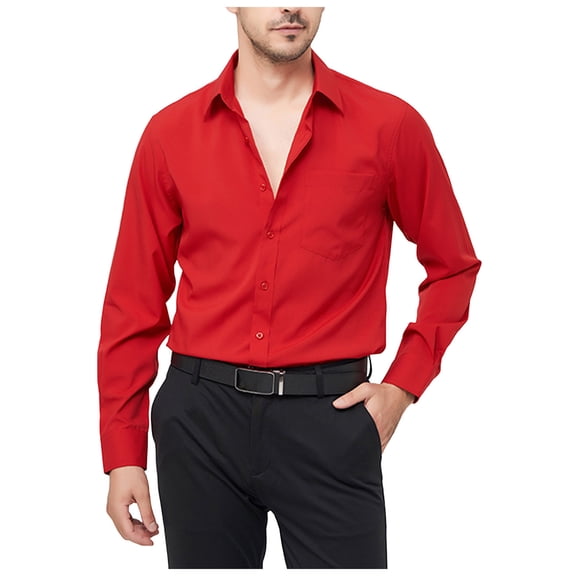 Zshosam Men's Dress Shirt Regular Fit Poplin Solid(Red,L)