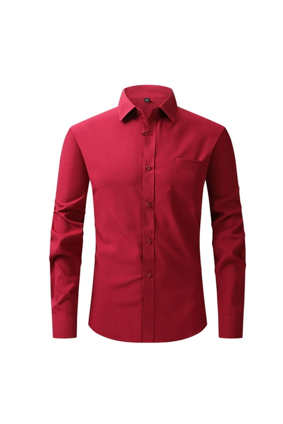 Men's Dress Shirt Regular Fit Poplin Solid(Red,XXXL)