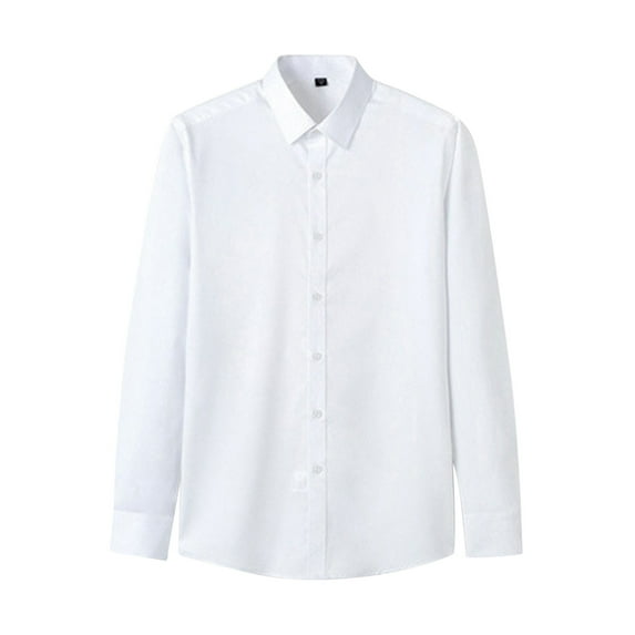 Zshosam Men's Dress Shirts Stretch Stain Shield Long Sleeve Solid Formal Shirt Business Casual Button Down Shirts(White,41)