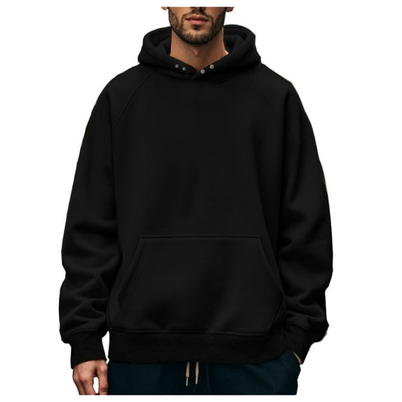 Zshosam Men's EverSoft Fleece Hoodie Pullover Sweatshirt(Black,L)