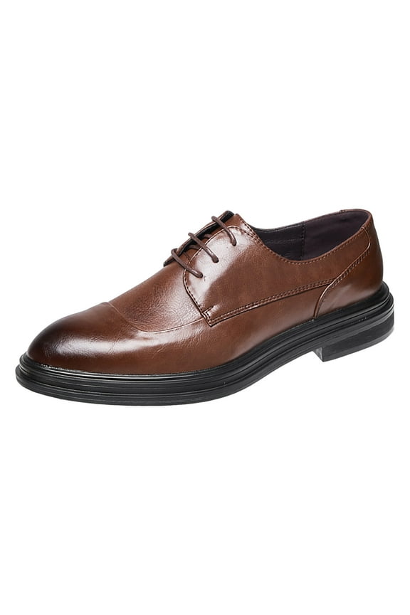 Men's Leather Lace Up Platform Oxfords Round Toe Non-Slip lug sole Business Office Dress Shoes Breathable Low Block Heel Driving Walking Casual Shoes(Brown,Brown)