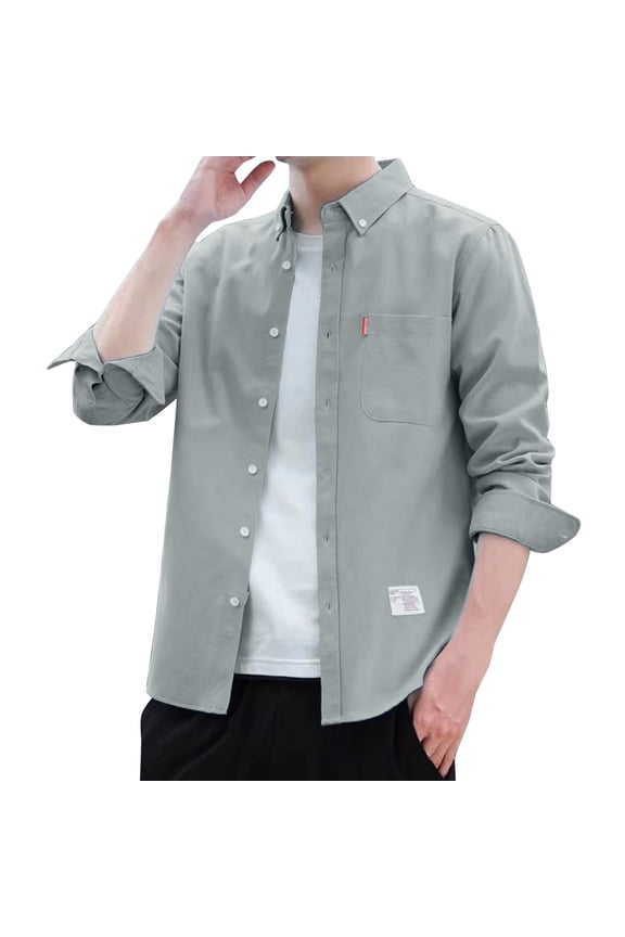 Men's Long Sleeve Button Down Shirt Free Untucked Dress Shirt Casual Denim Shirt(Grey,M)