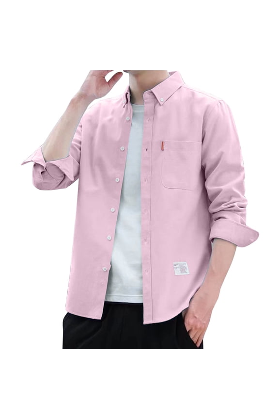 Men's Long Sleeve Button Down Shirt Free Untucked Dress Shirt Casual Denim Shirt(Red,XL)