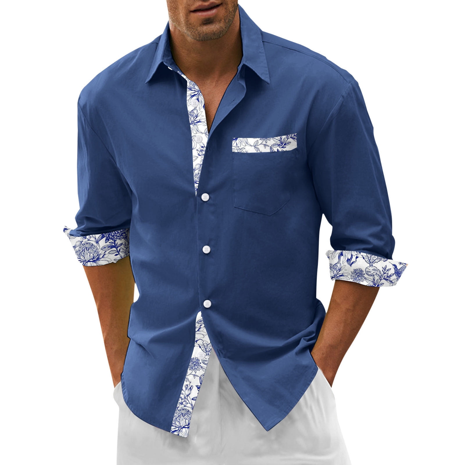 Hi-Tie Mens Dress Shirts Wrinkle Free Inner Contrast Jacquard Long Sleeve Casual Button Down Shirt Business Party Wedding - Product Details