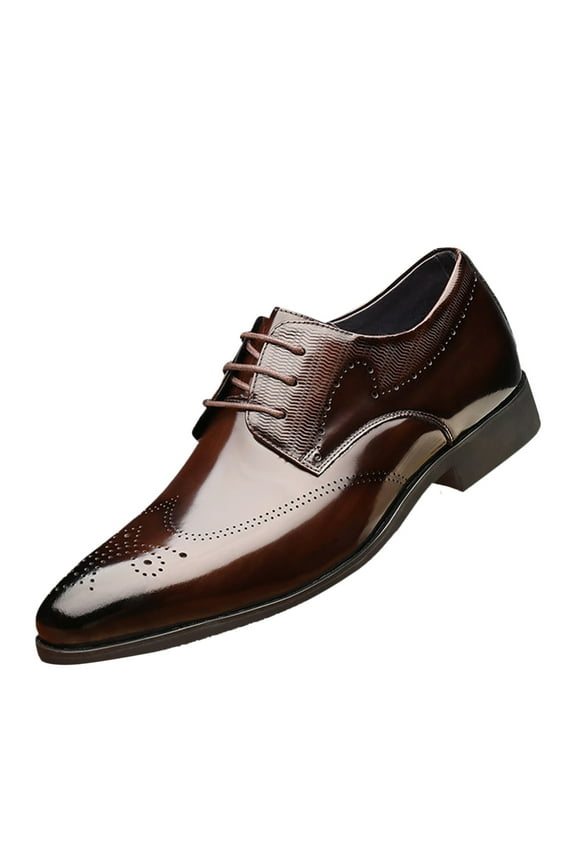 Men's Pointed Toe Business Oxford Shoes Comfort Slip On Tuxedo Dress Shoes(Brown,Brown)