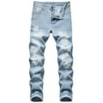 thumbnail image 1 of Zshosam Men's Ripped Distressed Destroyed Slim Fit Straight Leg Denim Jeans(Light Blue,XL/36), 1 of 9