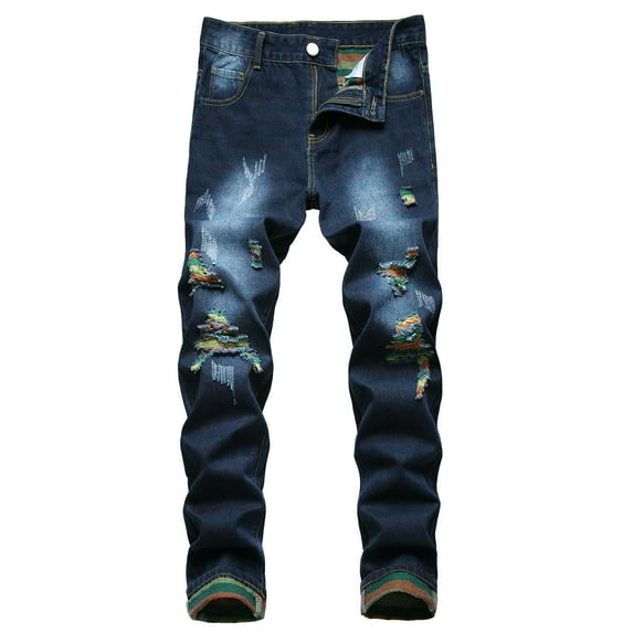 Zshosam Men's Slim Fit Stretch Ripped Straight Leg Jeans for Men Fashion Comfort Flex Waist Pants(Dark Blue,XXL)