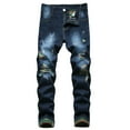 thumbnail image 1 of Zshosam Men's Slim Fit Stretch Ripped Straight Leg Jeans for Men Fashion Comfort Flex Waist Pants(Dark Blue,XXXL), 1 of 5