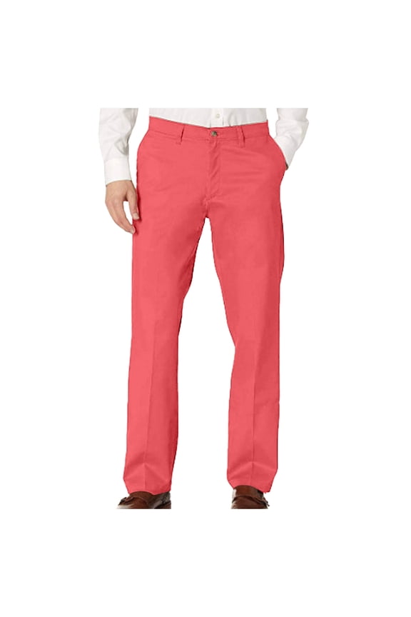 Mens Pants Men's Classic-Fit Expandable-Waist Flat-Front Dress Pant( Red,XL)