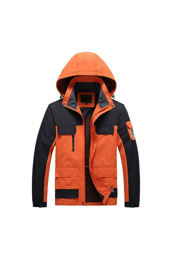 Men's Winter Military Thicken Parka Jacket Warm Coat with Removable Hood(Orange,L)