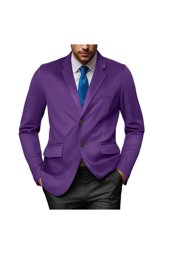 Mens Blazer Classic Fit Sport Coats 2 Buttons Stretch Business Casual Suit Jacket(Purple,XXL)
