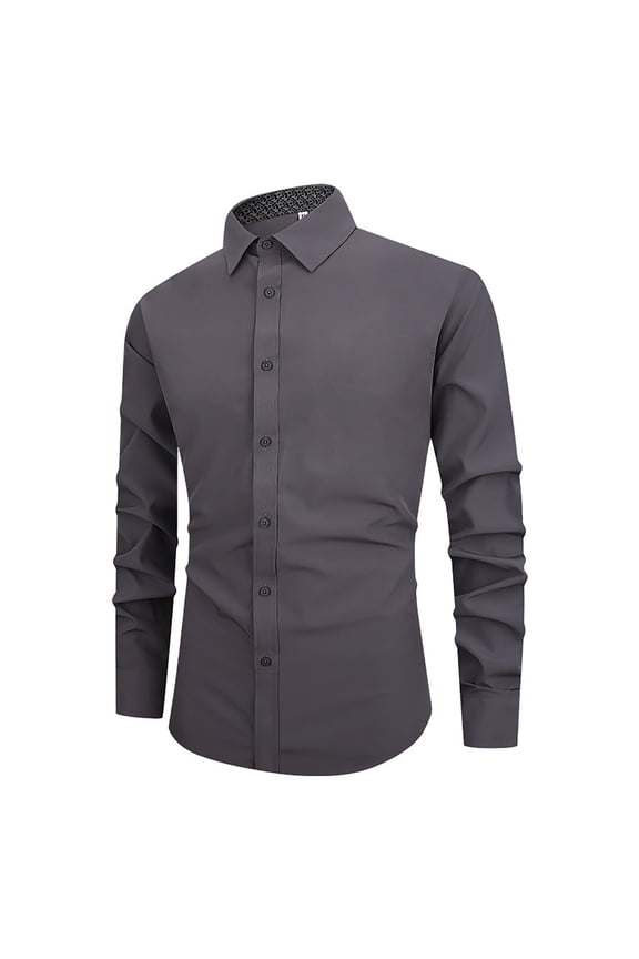 Mens Button Down Shirt Long Sleeve Dress Shirts Stretch Free Shirts(Grey,XL)