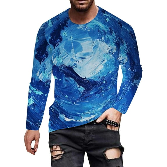 Zshosam Mens Long Sleeve Regular Fit Crewneck T-Shirt(Blue,M)