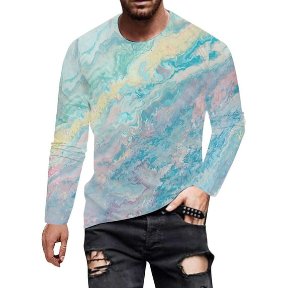 Zshosam Mens Long Sleeve Regular Fit Crewneck T-Shirt(Light Blue,XXL)