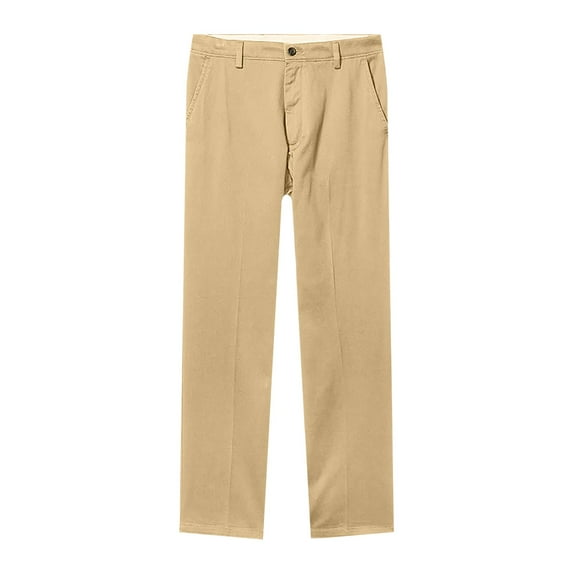Zshosam Mens Pants Men's Classic-Fit Expandable-Waist Flat-Front Dress Pant(Khaki,33)