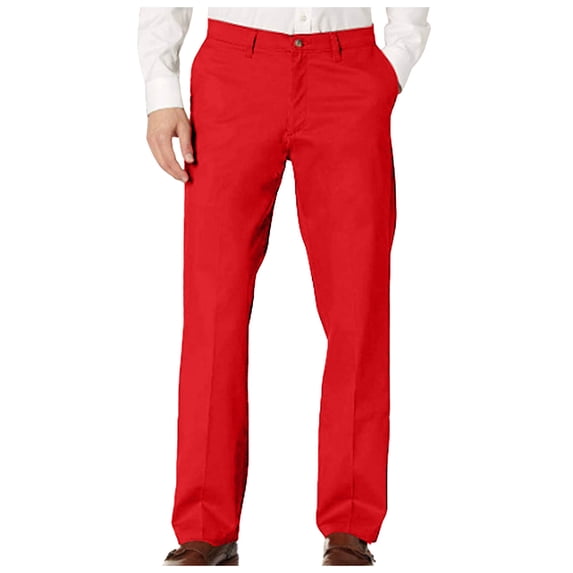 Zshosam Mens Pants Men's Classic-Fit Expandable-Waist Flat-Front Dress Pant(Red,L)