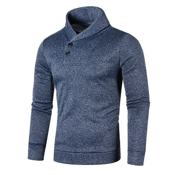 Zshosam Mens Pullover Sweaters Quarter Button Sweater Stand Collar Knit Pullovers(Navy,XL)