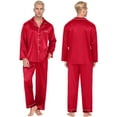 thumbnail image 1 of Zshosam Mens pajama sets Silk Satin Long Sleeve Sleepwear Button-Down Soft Loungewear Loose Pjs Set(Red,L), 1 of 5