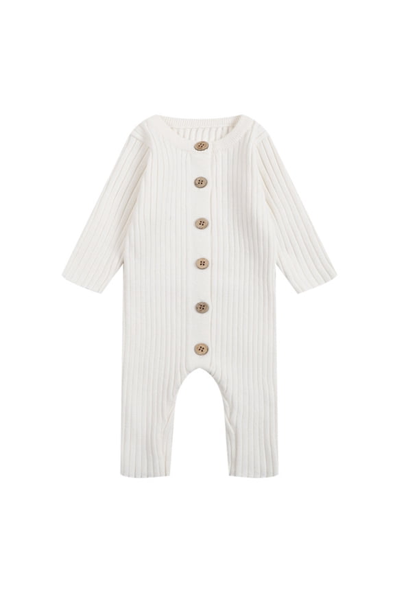 Newborn Baby Girl Clothes Fall Girl Knit Long Sleeve Romper Round Neckline Cozy Fall Spring Snap Button Romper Size 18 24 Months,(White 18-24 Months)