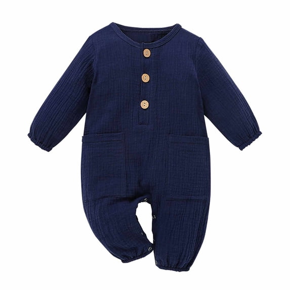 Zshosam Newborn Rompers Baby Girl Fall Baby Long Sleeve Newborn Baby Boy Girl Romper Solid Color Button Up Knitted Jumpsuit Cute Infant Winter Rompers Size 0 3 Months,(Navy 0-3 Months)