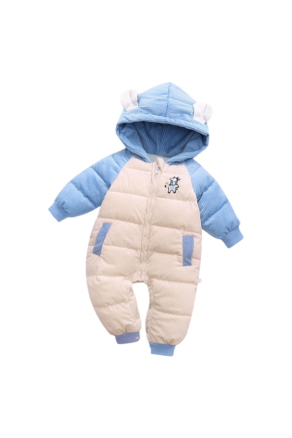 Newborn Winter Clothes Girl Baby Fleece Snowsuit, Infant Winter Coat, Hooded Long Sleeve Baby Rompers Jumpsuit Size 6 12 Months,(Blue 6-12 Months)