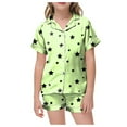 thumbnail image 1 of Zshosam Pajamas for Kids Satin Pajama Sets Short Sleeve Button Down Silky Nightwear 2 Piece PJS Size 12T 13T,(Light Green 12-13 Years), 1 of 5