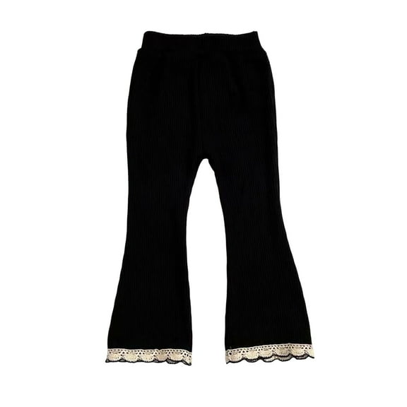Zshosam Pants for Girls Girls Flare Leggings Pants Ribbed Kids Bell Bottoms Solid Color Ruffle Flared Casual Pants for Girls Size 6T 7T,(Black 6-7 Years)