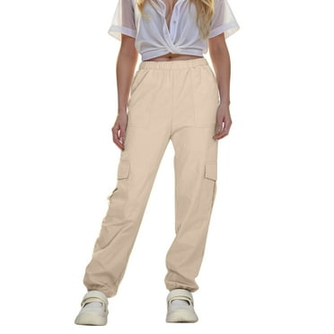Zshosam Pants for Girls Elastic Waist Bell Bottom Flare Leg Long Pants(Khaki,8-9 Years)