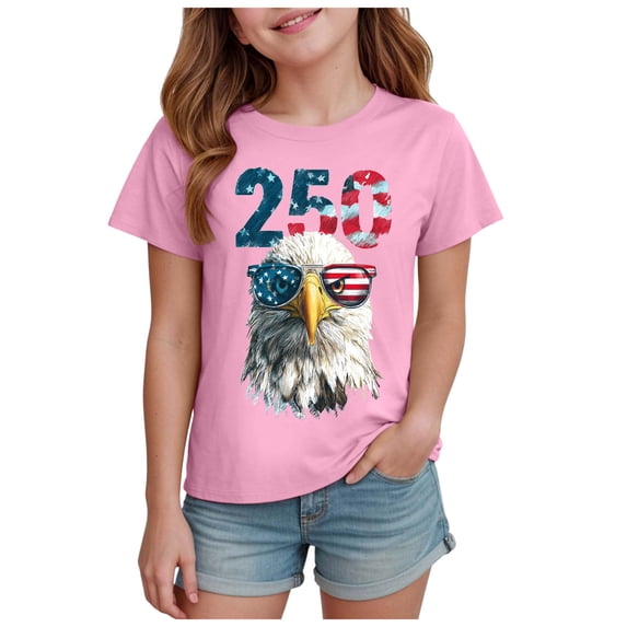 Zshosam Patriotic Shirts for Toddler Girls Tops for Girls Cute Graphic Tees Loose Fit Printing Short Sleeve Crew Neck T Shirts Size 2T 3T,(Pink 2-3 Years)