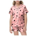 thumbnail image 1 of Zshosam Pjs Kids Silk Toddler Girl's Pajama Sets Printed Short Sleeve Button Tops Shorts Sleepwear PJ's Size 8T 9T,(Light Pink 8-9 Years), 1 of 5