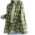 thumbnail image 1 of Zshosam Plaid Flannel Shirts for Women Oversized Long Sleeve Casual Button Down Blouse Top(Green,M), 1 of 8