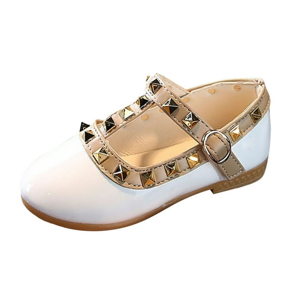 Zshosam Princess Shoes Girls Dress Shoes Glitter Mary Jane Pumps With Bow, Low Heel Party Wedding Princess Shoes (White,10)