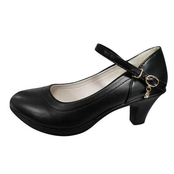 Zshosam Pumps Women's Closed-Toe Vintage High Heel Pumps Strap Buckle Platform Dress Shoes(Black,38)