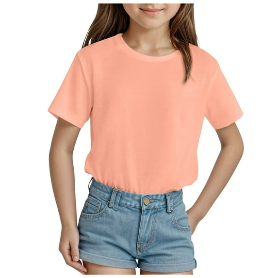 Zshosam School Uniform Shirts for Girls Girl'S Striped Short Sleeve T Shirts Crewneck Loose Fit Tunic Tops Summer Casual Blouses (Rose Gold,5-6 Years)