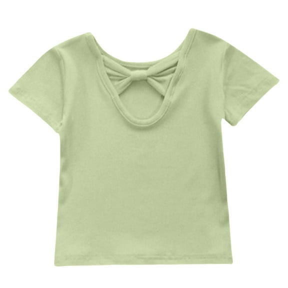 Zshosam Shirts for Girls Girls' Summer Cute T Shirts Casual Short Sleeve V Neck Plain Tunic Tops (Green,6-12 Months)