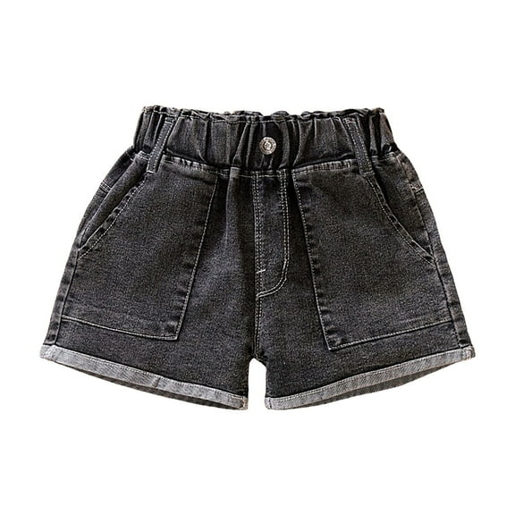 Zshosam Shorts for Girls Denim Shorts for Girls Mid Rise Ripped Jean Shorts Stretchy Folded Hem Hot Short Jeans (Dark Gray,6-7 Years)