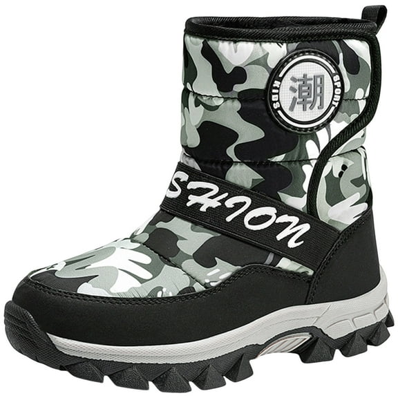 Zshosam Snow Boots for Toddler Boys Girls Boys Snow Boots Water-Resistant Outdoor Warm Cozy Anti-Slip Lining Winter Shoes for Little/Big Kids Size 1,(Black Big Kids 1)