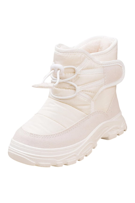 Snow Boots for Toddler Girls Girls Boys Winter Snow Boots, Slip Resistant Lined, Windproof Warm Slip-On Boots for Kids Size 9,(White Toddler 9)
