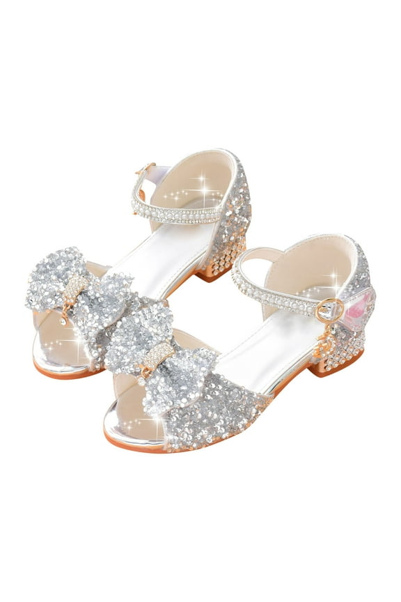 Sparkly Shoes for Girls Princess Shoes Girls Heels Princess Dress Up Shoes Little Girl Dress Shoes Cinderella Shoes for Girls (Silver,10.5)