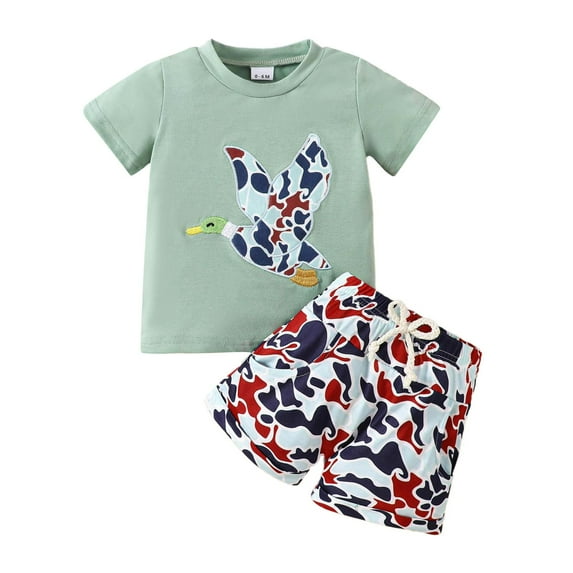 Zshosam Summer Baby Boy Clothes Toddler Boy Clothes Baby Summer Outfit Embroidery Striped Short Sleeve T-Shirt Top Shorts Set Size 12 18 Months,(Light Green 12-18 Months)