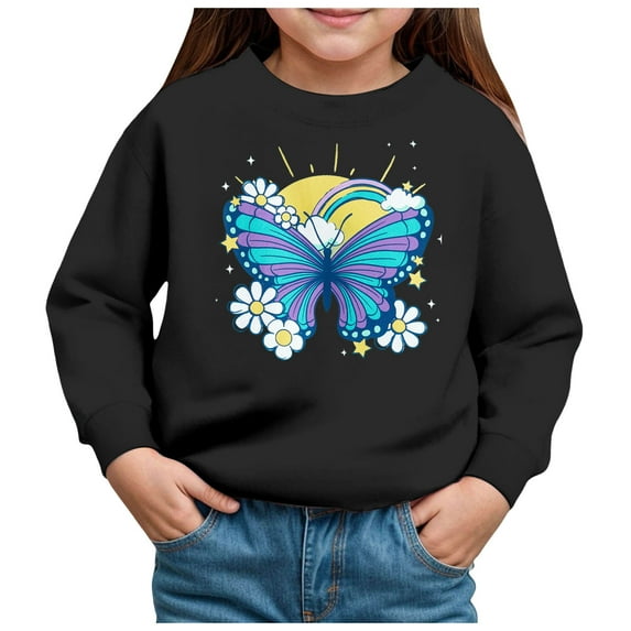 Zshosam Sweatshirts for Kids Baby and Toddler Girls' Sweatshirt Girl No Cap Crew-Neck Sweatshirt Long Sleeve Pullover Shirt,Black 6 Years