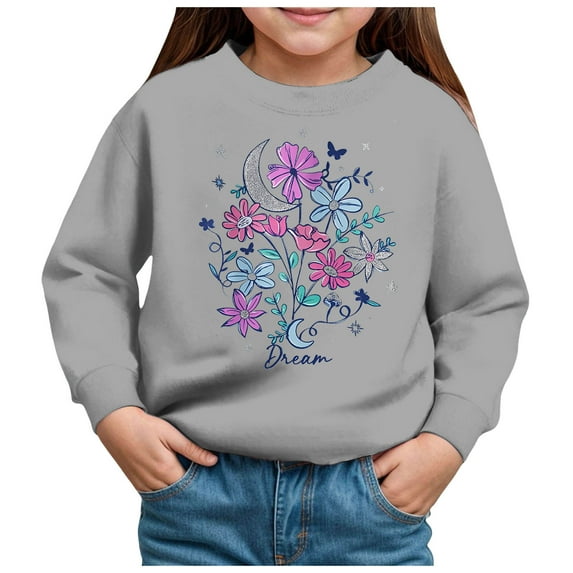 Zshosam Sweatshirts for Teens Toddler Baby Girl Boy Sweatshirt Long Sleeve Crewneck Pullover Tops Fall Winter Outfits,Grey 6 Years
