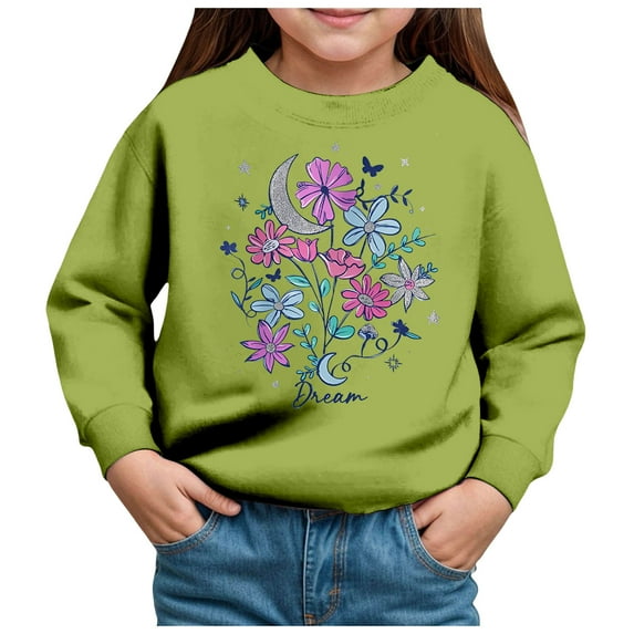 Zshosam Sweatshirts for Teens Trendy Sweatshirt Outfit Crewneck Pullover Baby Fall Clothes,Green 4 Years