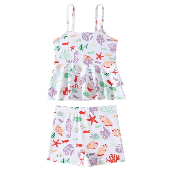 Zshosam Swimsuits for Girls Toddler Baby Infant Swimsuit Girl Ruffles Bathing Suit Halter Top Bikini Baby Girls' Swimwear Size 6T 7T,(White 6-7 Years)