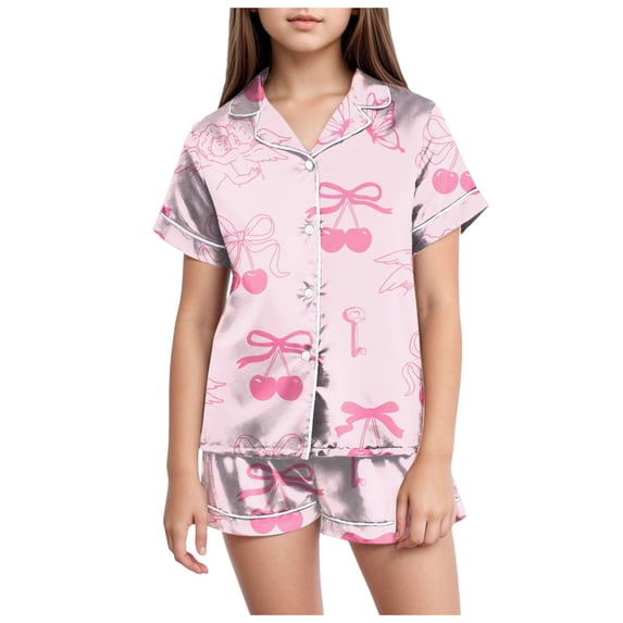 Zshosam Teen Girl Clothes Girls' 2-Piece Loose-fit Button Down Matching Pajama Set, Soft & Cute for Kids Size 2T 3T,(Light Pink 2-3 Years)