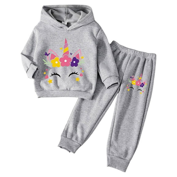 Zshosam Teen Girl Clothes Toddler Baby Girl Clothes Hoodie Sweatshirts Print Pants 2 Piece Outfits Cute Fall Winter Clothing Set Size 3T 4T,(Grey 3-4 Years)