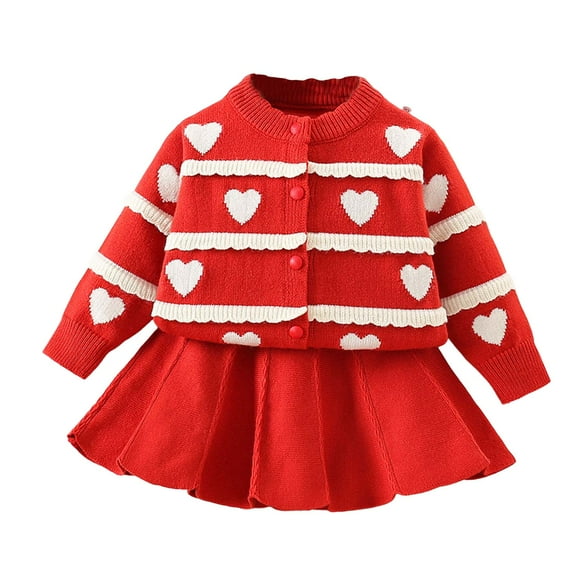 Zshosam Teen Girl Clothes Toddler Baby Girl Skirts Outfit Spring Fall Kids Clothes Long Sleeve Ribbed Knit Tops Skirt Set Size 2T 3T,(Red 2-3 Years)