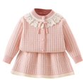 thumbnail image 1 of Zshosam Teen Girl Clothes Trendy Toddler Baby Girl Outfit Long Sleeve Shirt Tops Pleated Skirt Set Uniform Clothes Fall Size 5T 6T,(Pink 5-6 Years), 1 of 6